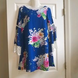 Blue cotton Dress with flowers